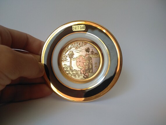 Gold Plated Small Plate Art of Chokin From Japan. 24K Gold. With a 