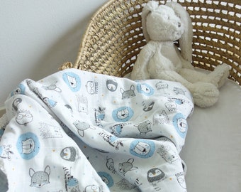 Baby blanket, muslin baby blanket, gift, blanket gift, filt, barnfilt, muslinfilt, cotton blanket, baby blanket forest animals