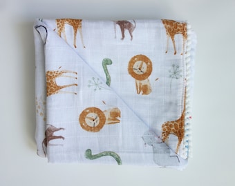 Baby blanket, muslin baby blanket, blanket lion, baby filt, muslinfilt, cotton blanket, animals blanket baby, giraffes blanket, Kinderdecke