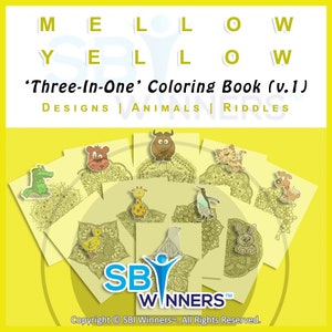Entire VOLUME #1, MELLOW YELLOW Riddle Book Coloring Collection! 10 Downloadable Design, Riddle, & Animal Coloring Pages for All Occasions!