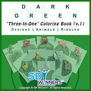 Entire VOLUME #1, DARK GREEN Riddle Book Coloring Collection! 10 Downloadable Design, Riddle, & Animal Coloring Pages for the Whole Family!