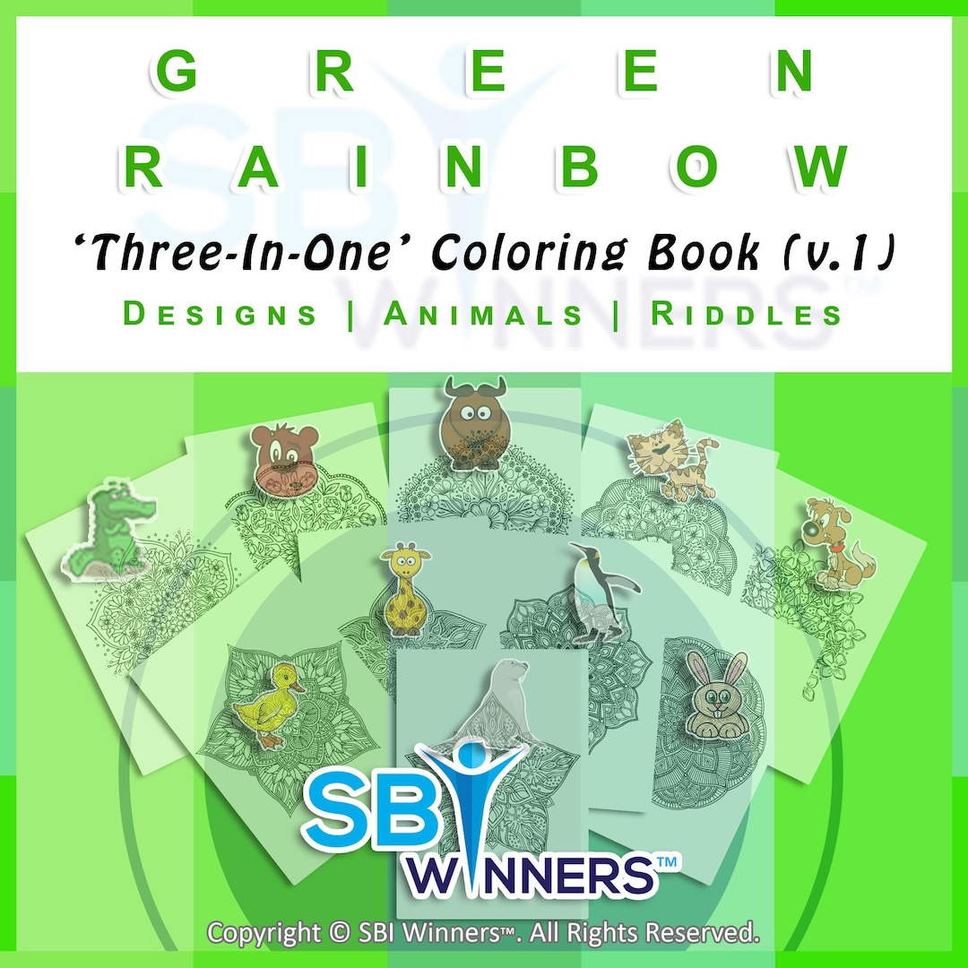 Entire VOLUME #1, RAINBOW GREEN Riddle Book Coloring Collection! 10 ...