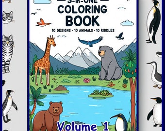 Entire VOLUME #1, DARK BLUE Riddle Book Coloring Collection! 10 Downloadable Design, Riddle, & Animal Coloring Pages for the Whole Family!