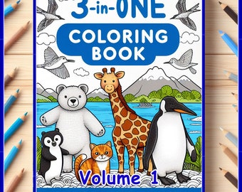 Entire VOLUME #1, BLUE-WHITE Riddle Book Coloring Collection! 10 Downloadable Design, Riddle, & Animal Coloring Pages for the Whole Family!