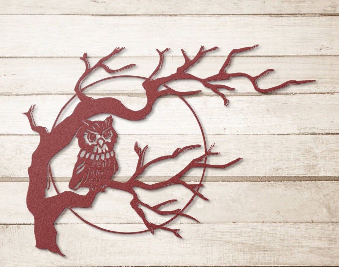 Owl in Tree Metal Wall Art Owl Metal Wall Art Spooky Decor Etsy