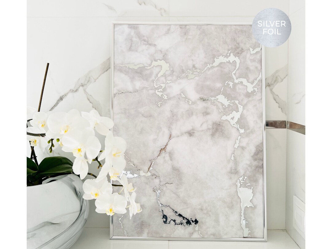 Grey Marble Art Print Silver Marble Wall Art Alcohol Ink Poster Silver