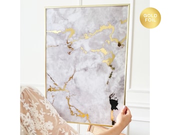 Grey Marble Abstract Art Print | Gold Foil Marble Poster | Elegant Marble Wall Art Print | Gold Wall Art | Home Decor Gift | White Marble