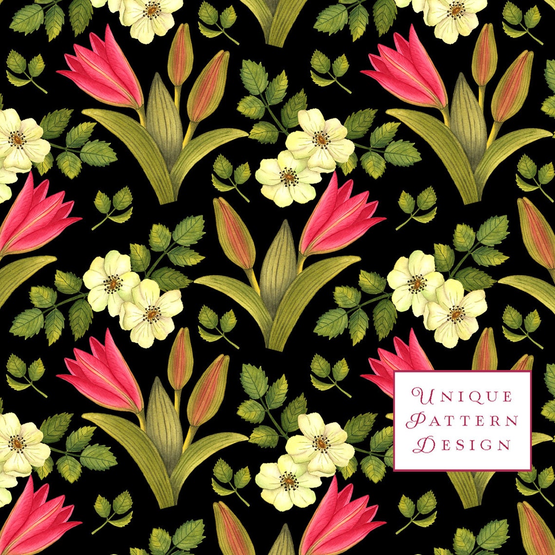 Lily seamless pattern digital paper flower fabric pattern | Etsy