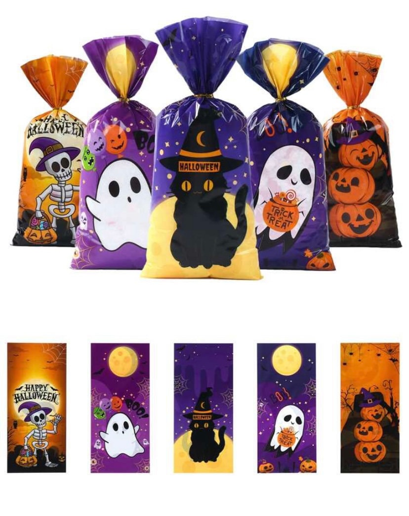 Halloween dark pumpkin wizard mixed sweet bags. Ties included. 12.5cmx27.2cm Pack of 10, 25, 50 or 100. FREE UK DELIVERY