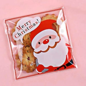 Sacchetti trasparenti autoadesivi di Natale Babbo Natale (confezione da 10, 25, 50) 10 x 10 CM CONSEGNA GRATUITA NEL REGNO UNITO