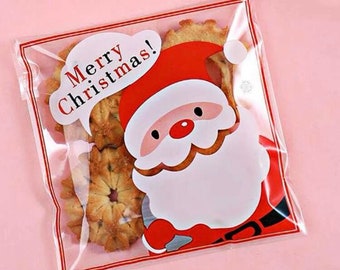 Weihnachten Weihnachtsmann selbstklebende klare Tüten (Packung mit 10,15,25, 50,100.) 10 x 10 CM KOSTENLOSE UK-LIEFERUNG