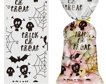 Emballage de bonbons d'Halloween, attache incluse (27 x 13 cm) Lot de 10, 25, 50 ou 100. LIVRAISON GRATUITE AU ROYAUME-UNI
