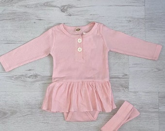 Baby girl 2 piece pink bodysuit and head band 3-6 months and 6-9 months FREE UK DELIVERY