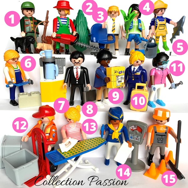 PLAYMOBIL CITY LIFE Jobs Pick One - Playmobile vintage figurines Police, Delivery Man, Gardener, Veterinarian, Pilot, Worker, Air hostess