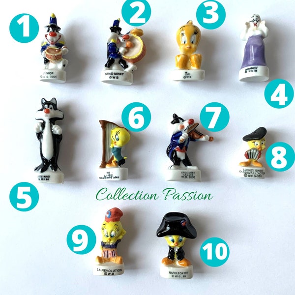 Choose TWEETY Bird SYLVESTER The Cat MINIATURE porcelaine feve, mini figurine tiny ceramic, Cake topper decoration, Titi Looney Tunes figure