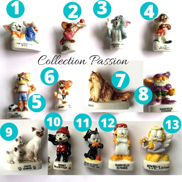 Choose CAT GARFIELD miniature porcelain feve, TOM Jerry, Felix the Cat mini figure ceramic tiny porcelain, Cake topper decoration, Cat