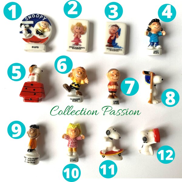 Miniature SNOOPY vintage figurine porcelain, Fève au choix, mini figure Cartoon Charlie Brown, tiny ceramic figurines, cake topper Peanuts