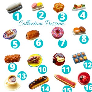 Miniature PASTRIES FOOD PORCELAIN, Choose 1 bean tiny ceramic chocolate cake topper, bakery bread, brioche, mini rolling pin kitchen decor