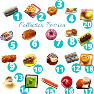 Miniature PASTRIES FOOD PORCELAIN, Choose 1 bean tiny ceramic chocolate cake topper, bakery bread, brioche, mini rolling pin kitchen decor