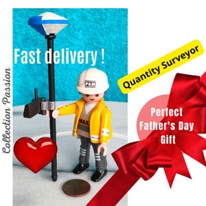 QUANTITY SURVEYOR gift Playmobil Construction figure, Topographer Spectra, Geodesist, Map Cartographer, Surveying equipment tools