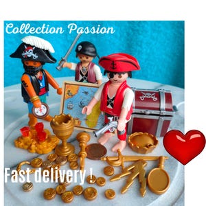 3 Piratenschätze als Geschenk, Figuren und Spielzeuge, das perfekte Geschenk für Ihre Kinder, Piraten-Dekor, Kapitäns-Zubehör: Goldmünzen, Schatzkarte, Goldkrug, Spielzeug