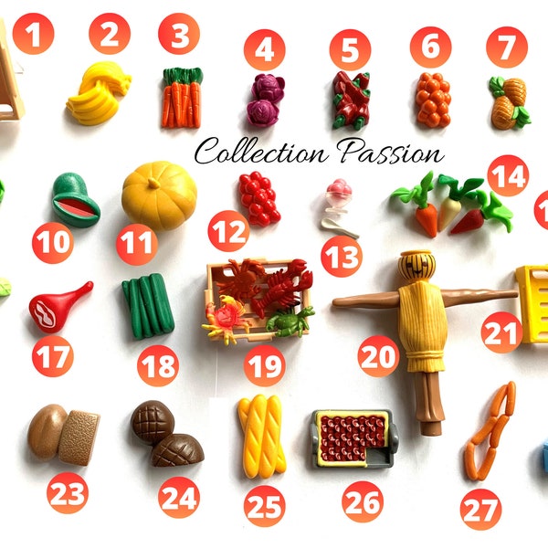 PLAYMOBIL FOOD miniature - For vintage figurines - Tiny Market Fruits Vegetables Toys for kids and Doll House - City life mini Play set