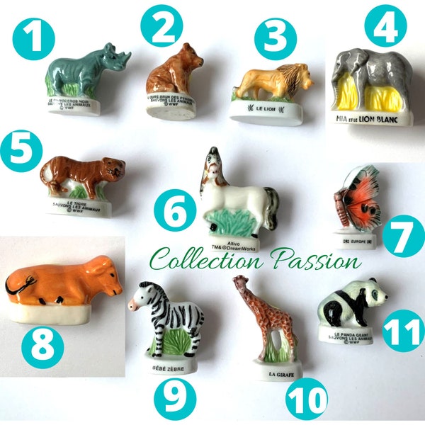 Feve ZEBRA HORSE RHINOCEROS Animal, miniature porcelaine mini figure, ceramic tiny porcelain, Cake topper, miniature bear decoration