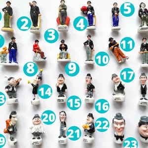 CHAPLIN, LAUREL HARDY Choose 1 bean miniature porcelain mini figurines Silent movie actor ceramic tiny porcelain, Cake toppers decoration