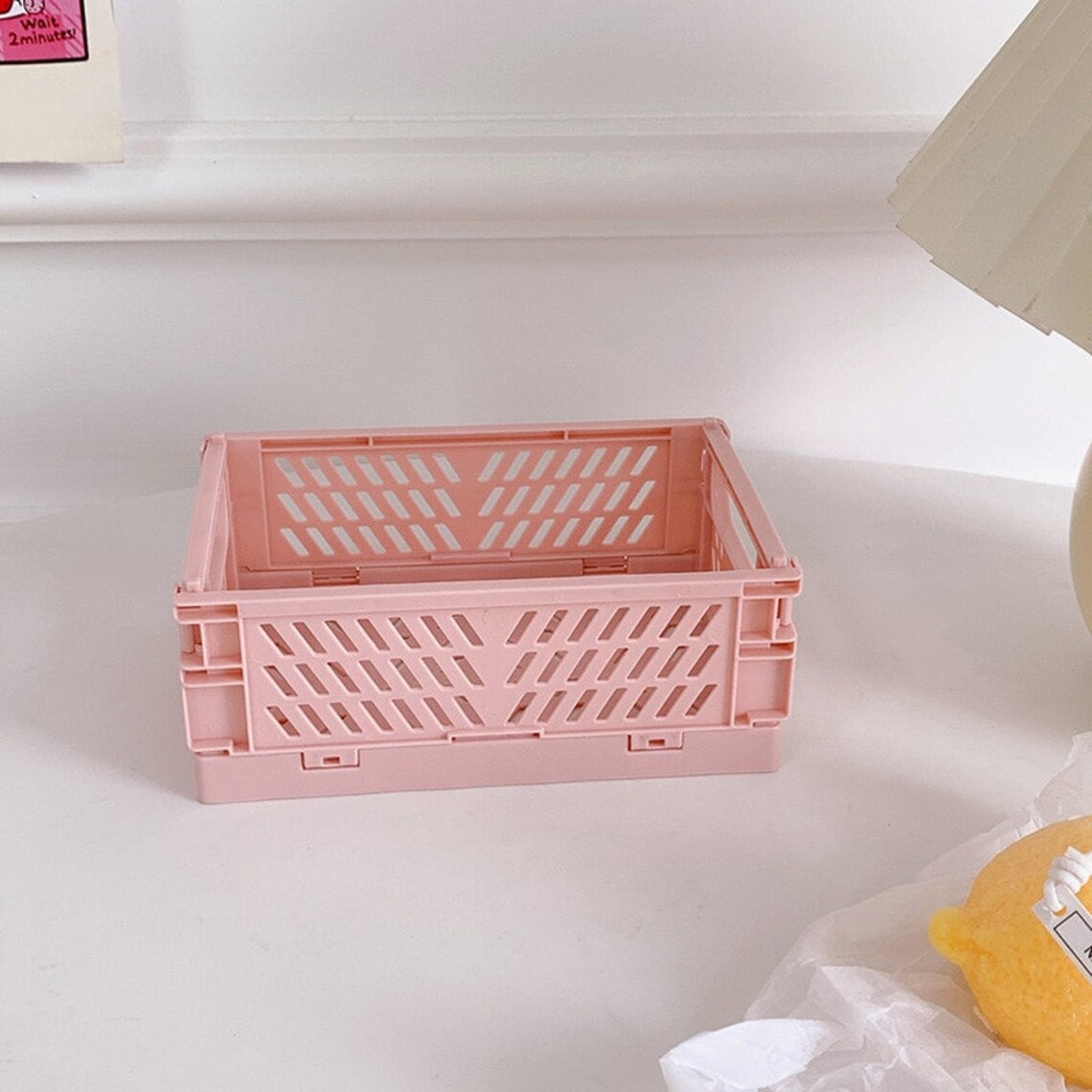 Mini Pink Storage Crate Pastel Foldable Stackable Storage Etsy