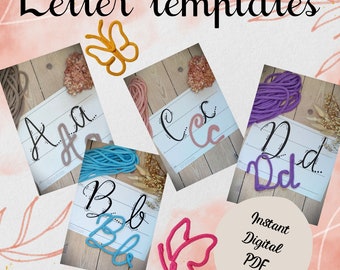 Modèles de lettres imprimables pour fil de fer tricoté, modèle de lettres majuscules et minuscules avec flèches de guidage, art de fil de fer tricoté / tricot