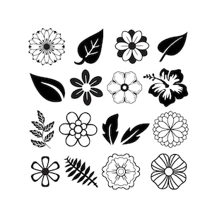 Flower and leaves bundle, wildflowers svg, Floral svg, flower sketch svg, Flower cut file, Flower bundle svg, Flower template, Nature svg,