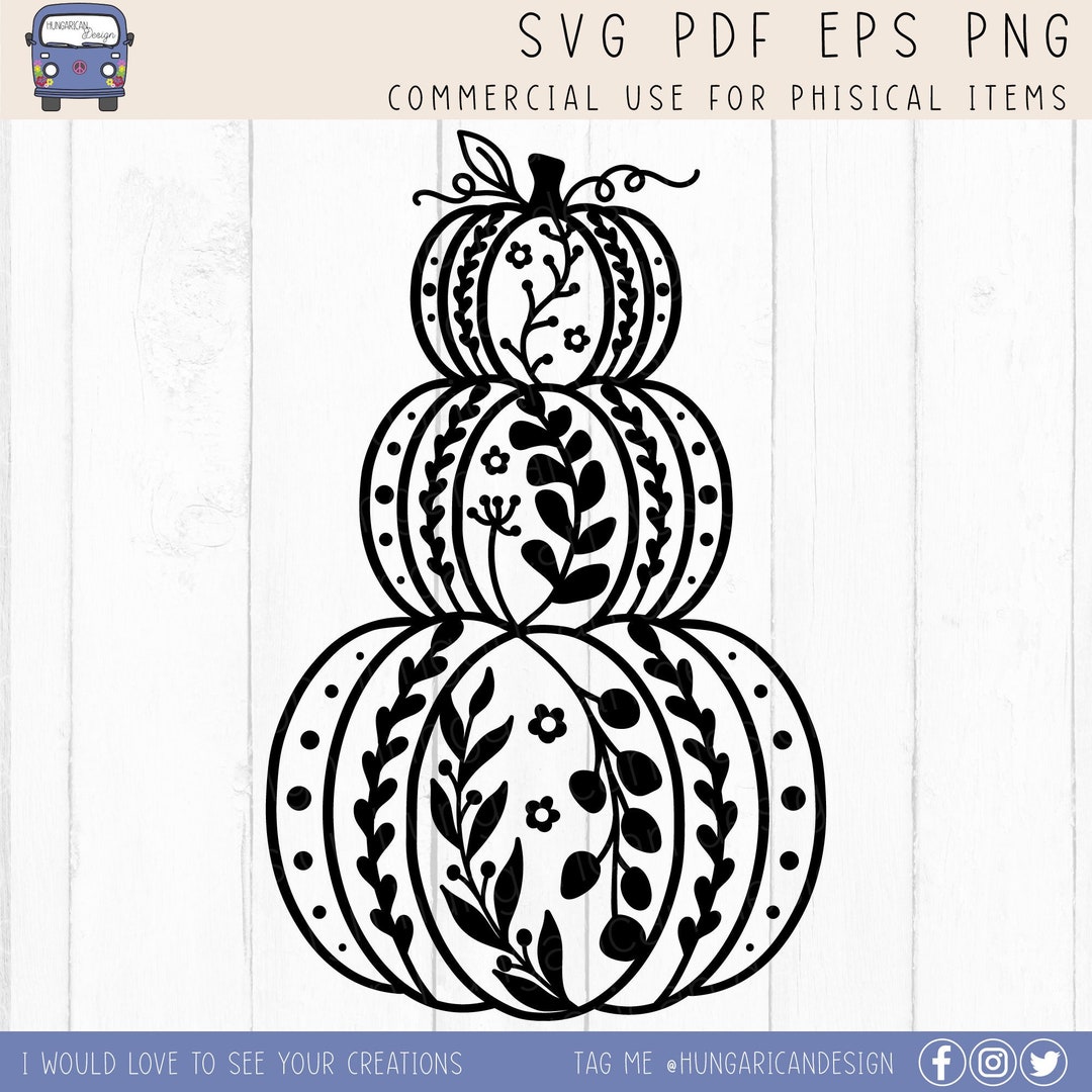 Floral Stacked Pumpkins SVG Digital Download, Fall Stacked Pumpkins
