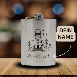 Personalized hip flask lighthouse Northern Germany | North Sea Baltic Sea | Hanseatic city | Low German | Hamburg Kiel Rostock | sea | coast