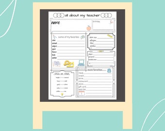 All About Me Printable / Hello My Name is Digital Print / Classroom ...