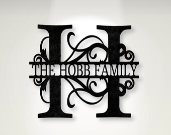 Split Letter Monogram Laser Cut Metal Sign | Personalized Wall Art with Family Name Gifts For Home, Custom Mantle, Porch Welcome Sign