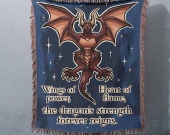 Dragon Blanket | Woven Throw Blanket, Personalized Gift with Name, Bedroom Decor, Medieval Tapestry, Year of the Dragon Book Nook Art