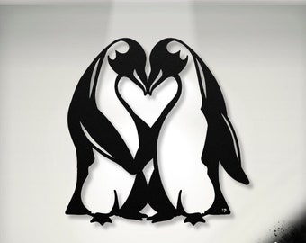 Penguin Love Metal Wall Art | Hanging Steel Sign, Couple's Gift, Penguins Birthday Ideas for Kids, Custom Room Decor, Anniversary Gifts