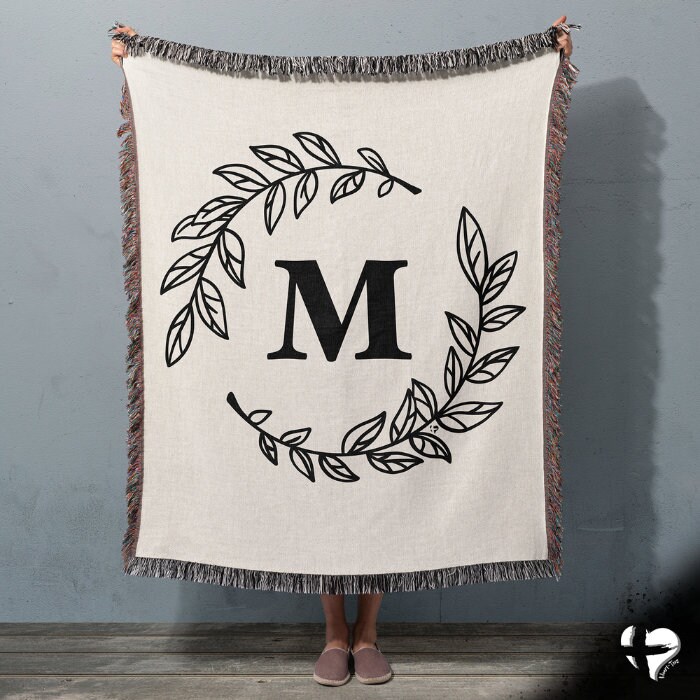 Monogram Customizable Blanket Throw Neutral | Couple Blanket, Wedding Tapestry, Cotton 2nd Anniversary Decor, Birthday Personalized Gift