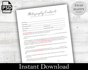 Photography Contract Template, Photography Template, Business Template, Photographers, Business Template