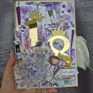 Glückwunschkarte zum 18 Geburtstag, Elegante Verpackung für Mädchen, Geldgeschenk Handgefertigte 3d