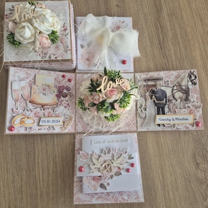 Explosionslåda för bröllop, pengagåva till bruden och brudgummen, handgjord 3D-låda