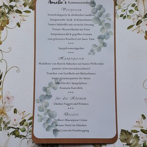 Menu commun, dziewczęce, chłopięce, menu comunijne, chrzciny, wesele ręcznie robione
