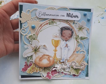 Carte de communion personnalisée, garçons de première communion faits à la main 3D