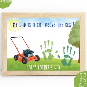 Afdrukbare Vaderdag handafdruk ambacht, handafdruk grasmaaier, kaart voor papa, DIY Vaderdagcadeau, aandenken voor papa, handafdruk baby