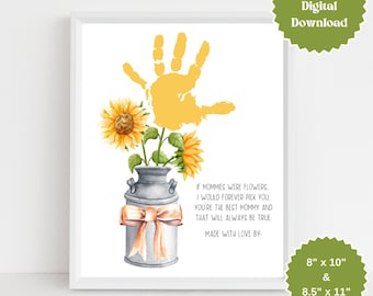 Mother's Day Crafts, Printable Handprint Craft, Sunflower Handprint Craft Printable, Craft For Toddlers, Gift For Mommy, Keepsake For Mom