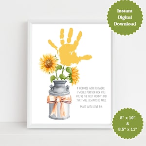 Mother's Day Crafts, Printable Handprint Craft, Sunflower Handprint Craft Printable, Craft For Toddlers, Gift For Mommy, Keepsake For Mom