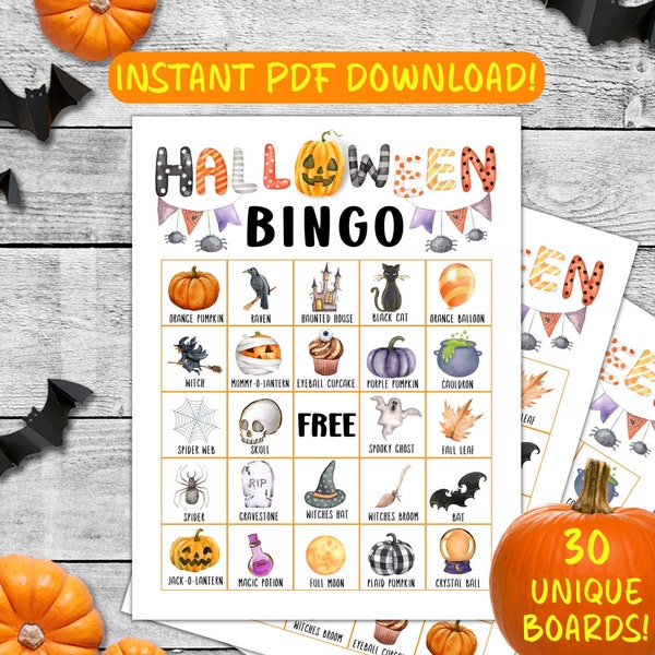 Printable Halloween Bingo, Halloween Bingo PDF, School Halloween Bingo Game, Halloween Activity For Kids, Halloween Party Game