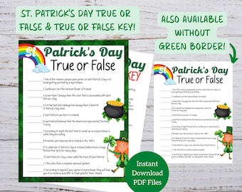 Printable St Patrick's Day True Or False, St. Patrick's Day Classroom Activity, St Patrick's Day Party Game, St Paddy's Day Fact Or Fiction