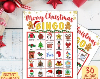 Christmas Bingo Game, Printable Christmas Bingo, Holiday Bingo Cards, 2 Per Page, Christmas Party Game, Full Page, School Christmas Bingo