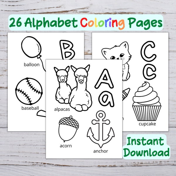 Alphabet Coloring Pages, A To Z Coloring Pages For Kids, Printable Coloring Pages For Learning, Educational Coloring Book Pages